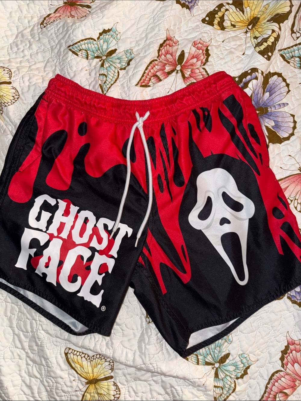 Red & Black Ghost Face swim trunks